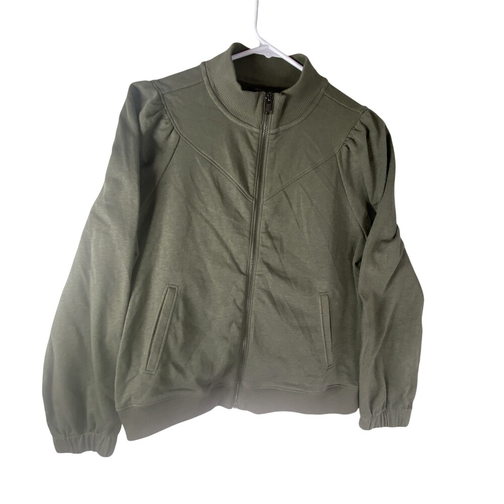 Banana Republic Jacket Womens Medium Petite Green French Terry Bomber Full Zip